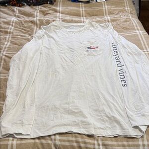 Vineyard Vines White Long Sleeve Tee with Logo